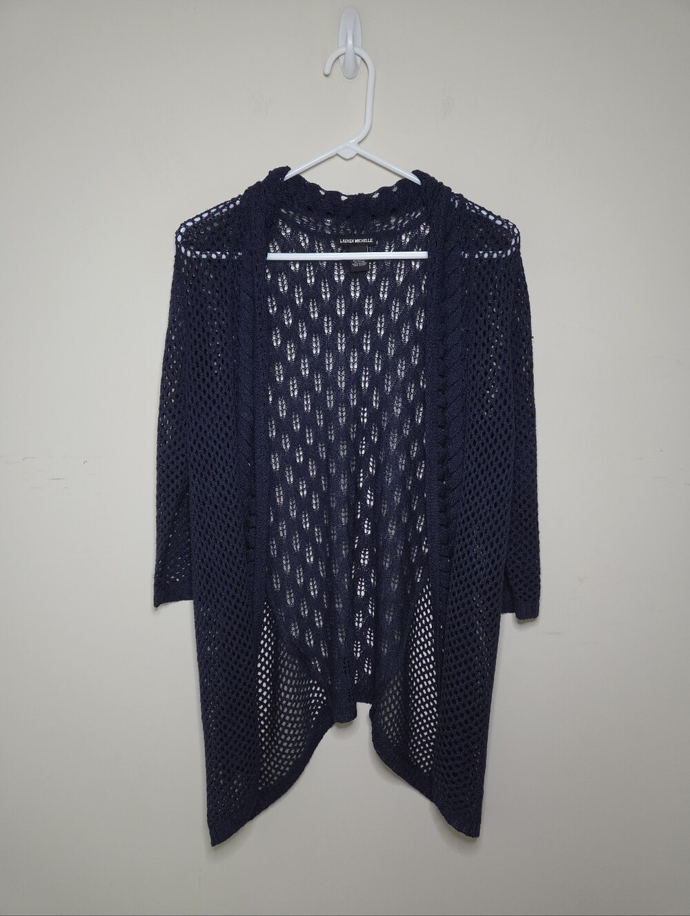 Women's Lauren Michelle Navy Blue Open Knit Cardigan Sweater Sz Small